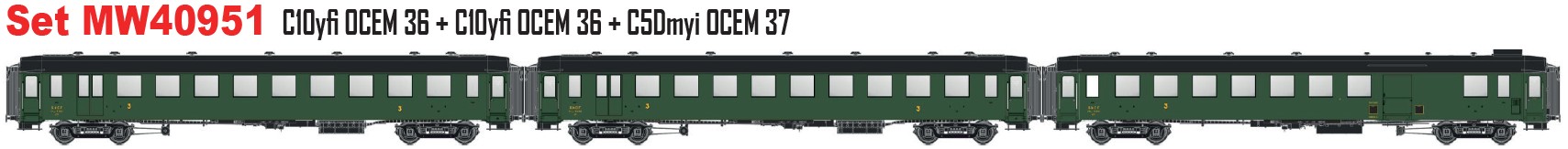 Models World MW40951 - 3er Set Personenwagen OCEM