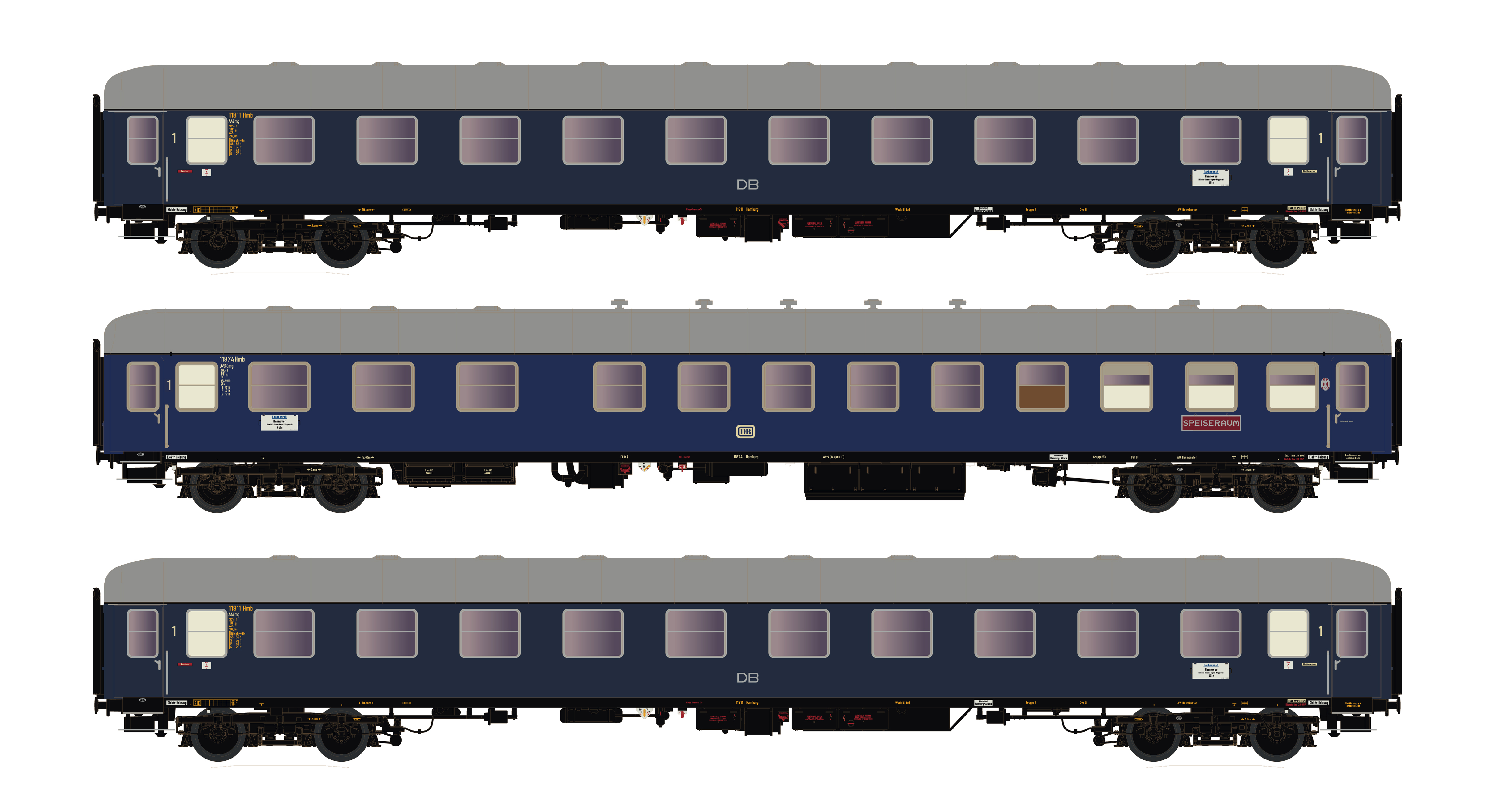 Hobbytrain H43047 - 3er Set Personenwagen DB, Ep.I
