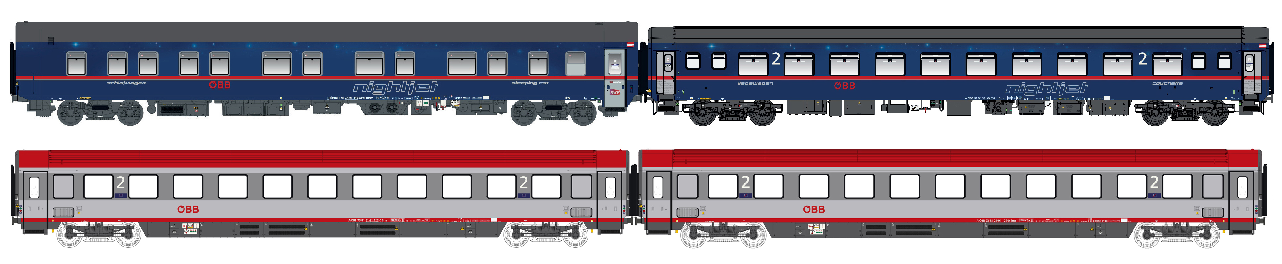 LS Models LS97033 - 4er Set Nachtzugwagen ÖBB NJ,