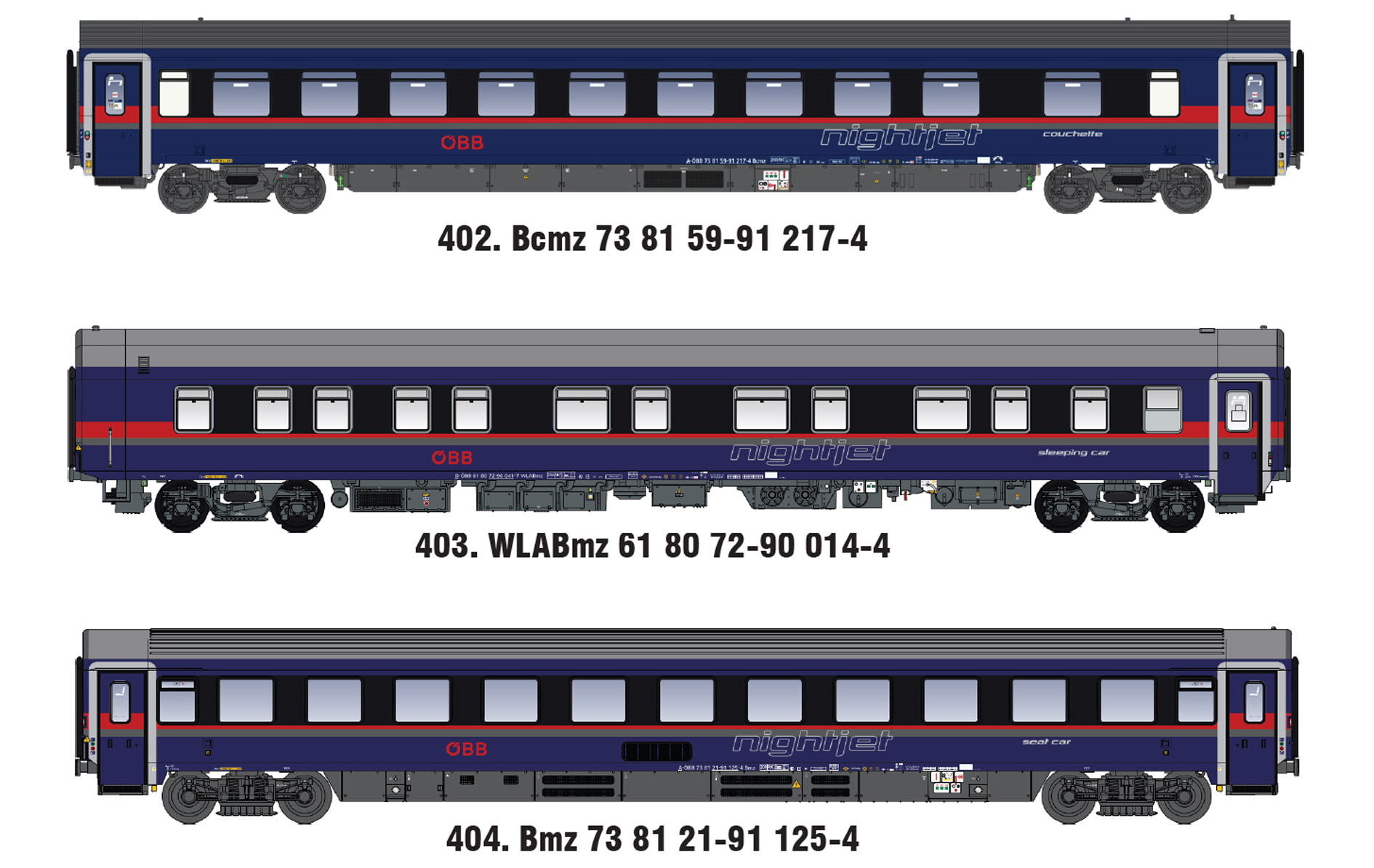Models World MW2602DC - 3er Set Nachtzugwagen ÖBB