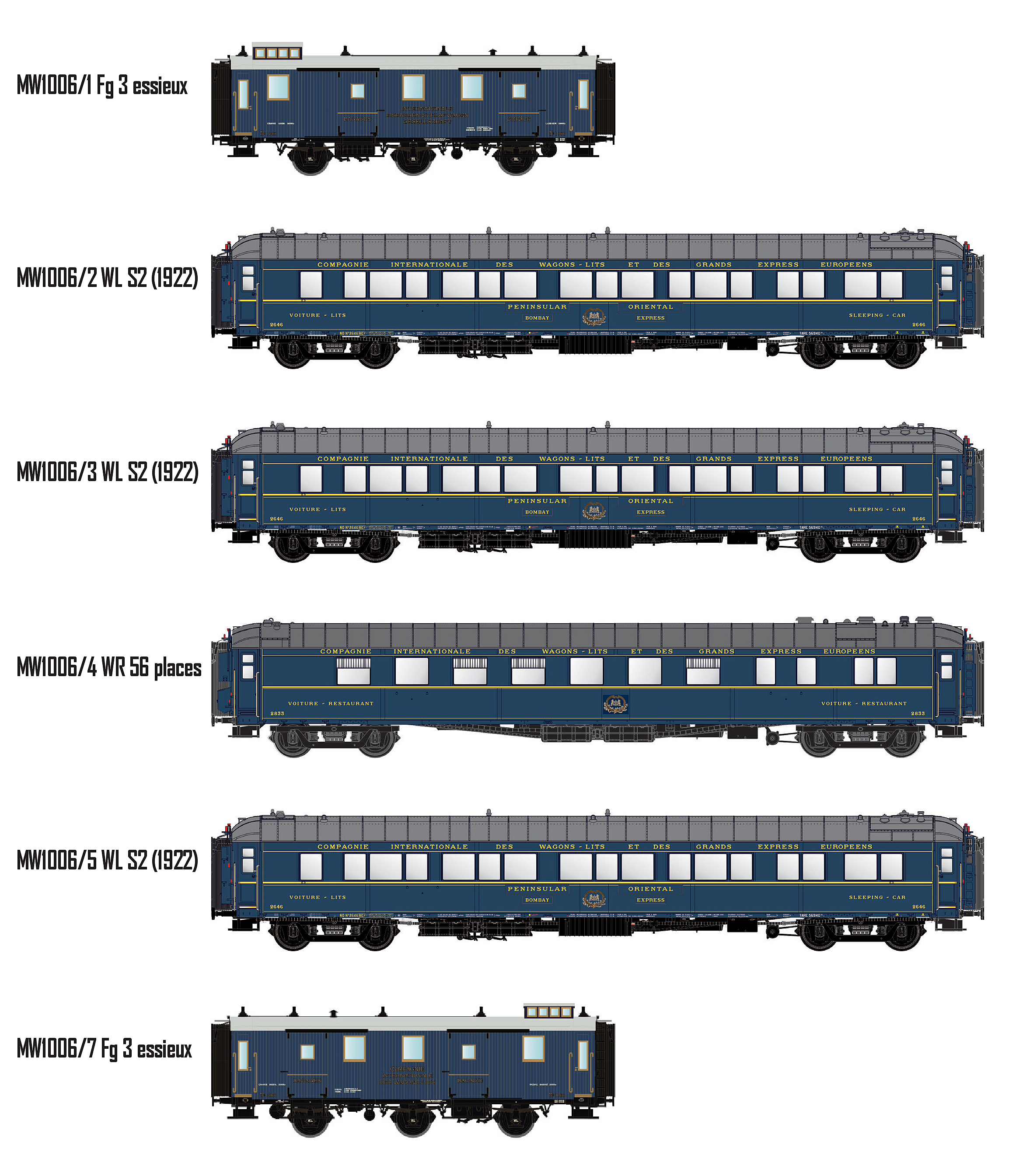 Models World MW1006 - 6er Set Personenwagen CIWL,