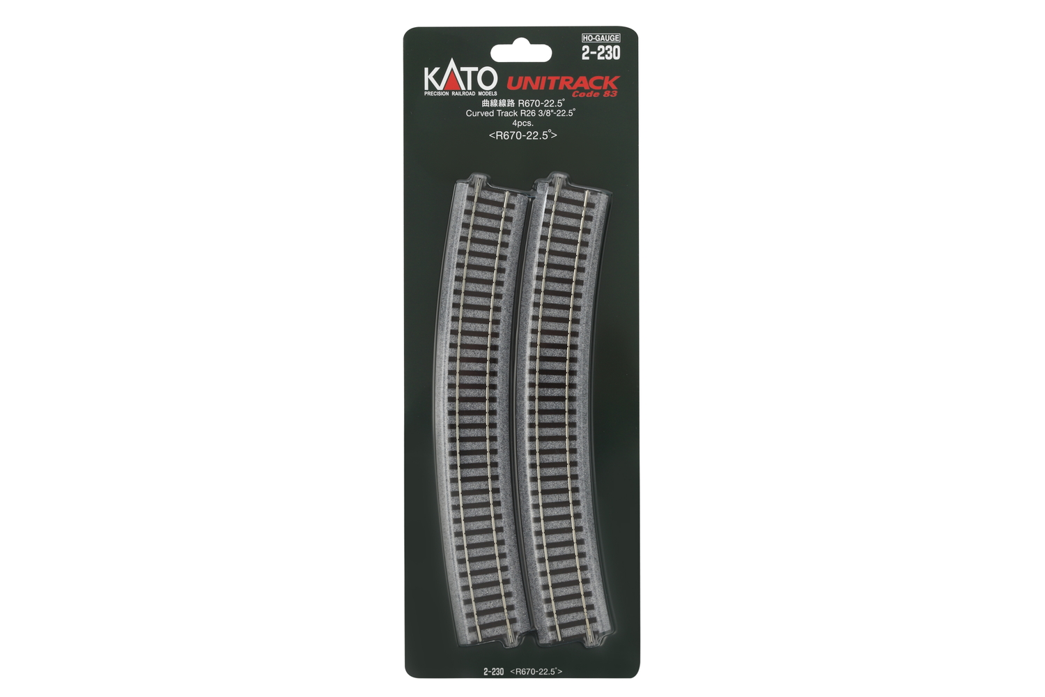 Kato K2-230 - Gleis gebogen R670mm 22,5° (4 Stk.)