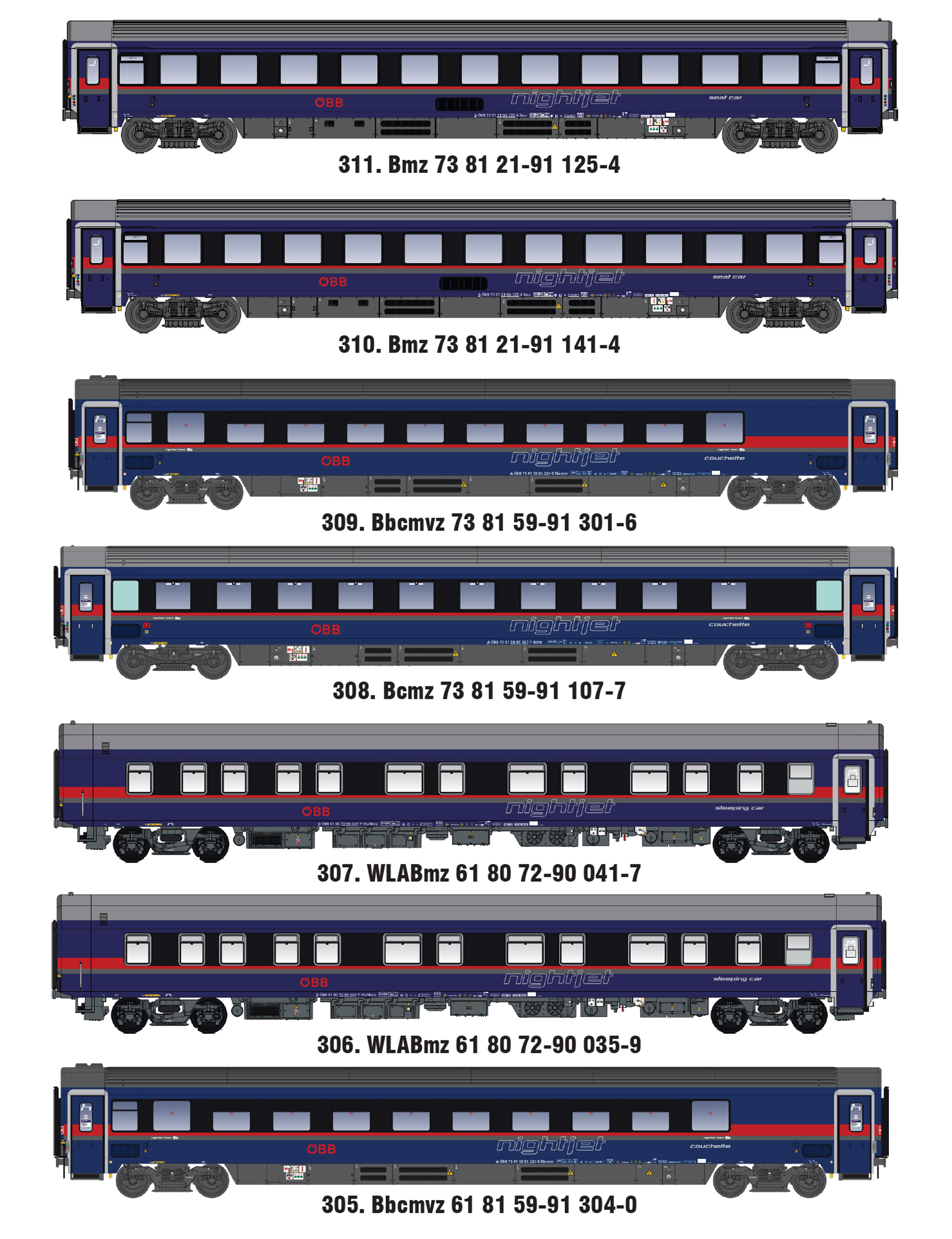 Models World MW2601DC - 7er Set Nachtzugwagen ÖBB